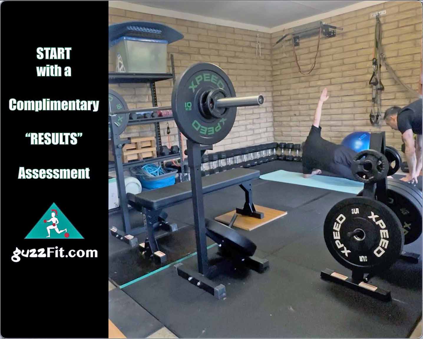 Personal training session in Traralgon demonstrating smooth exercise flow between bench press and reverse lunges at guzzFIT.